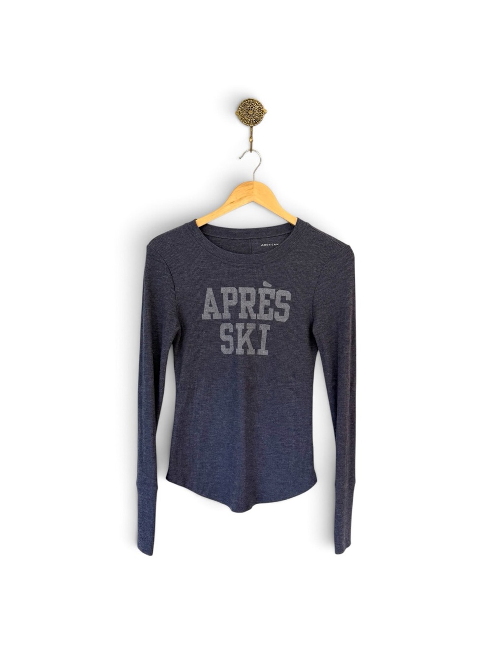 Vintage American Eagle Heather Blue Après Ski Thermal Long-Sleeve Tee | M - Picture 2 of 9